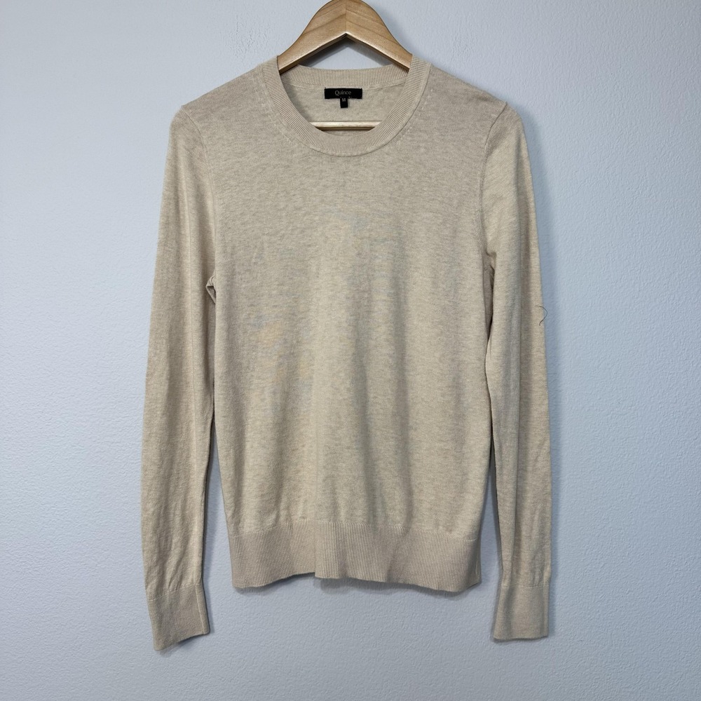 Quince Sweater Women's Medium Beige Crewneck Long Sleeve Knit Pullover Classic
